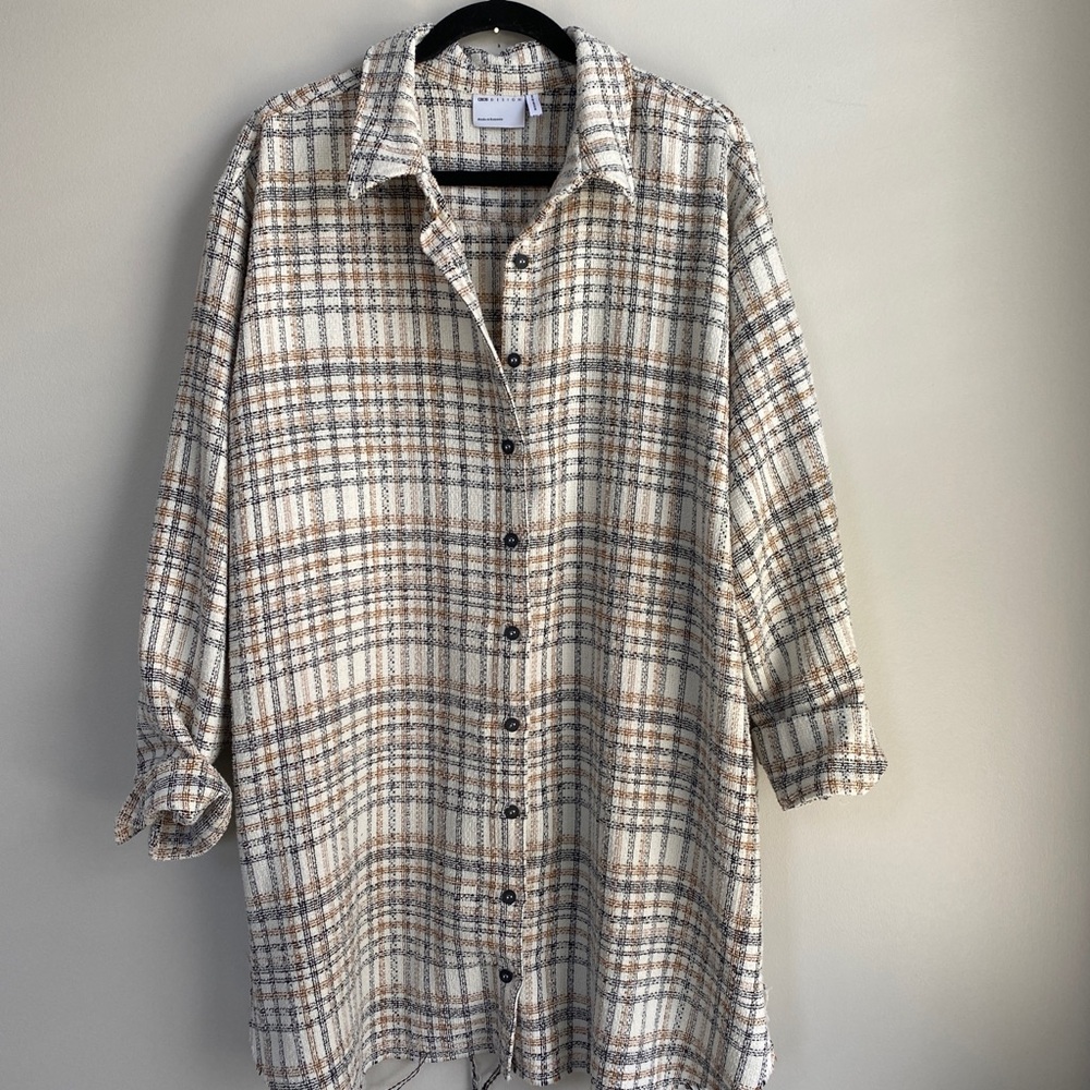 ASOS Cream and Tan Plaid Mini Dress